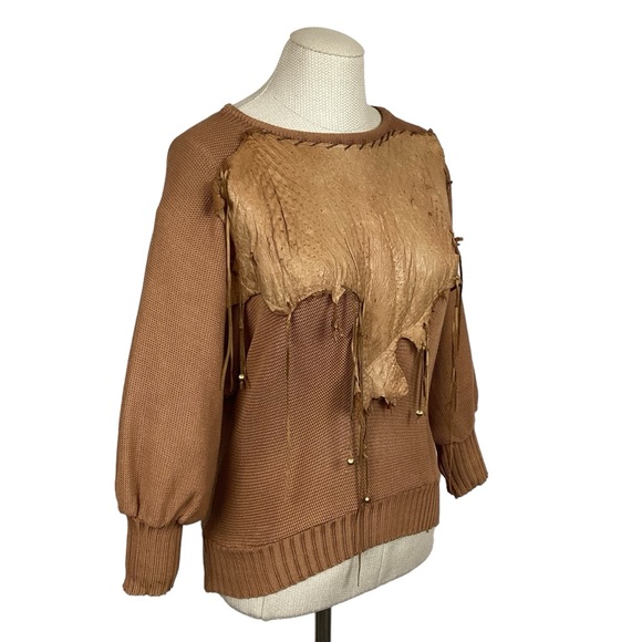 Eco by Pezzoli Milano Italian Leather Overlay Sweater - Picture 4 of 12